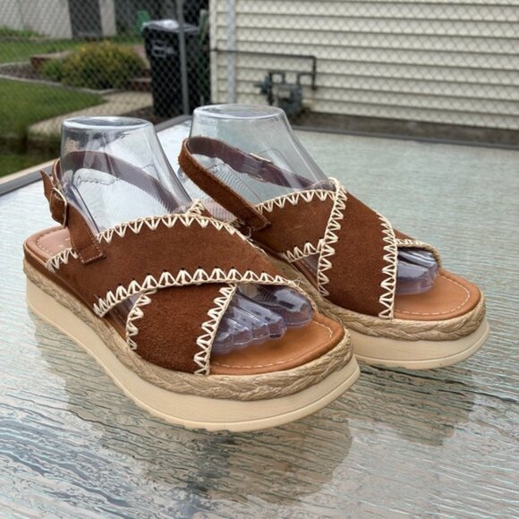 Mariella Women's Suede Cross Strap Stitching Platform Sandals - Picture 1 of 12